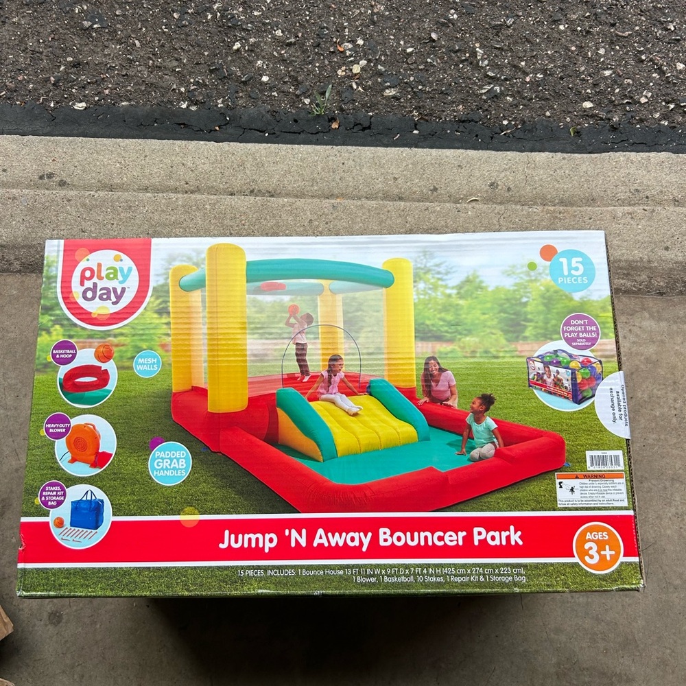 Play Day Jump 'N Away Bouncer Park Inflatable with Blower new